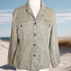 Democracy Light Army Green Utility Jacket Sz L Women Tercel USA made Minimalist